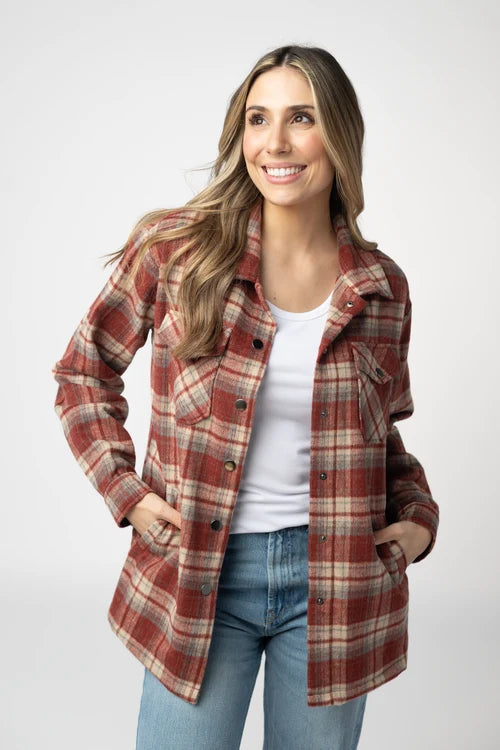 PREORDER  Michelle Mae | Norah Plaid Shacket | Brick Plaid