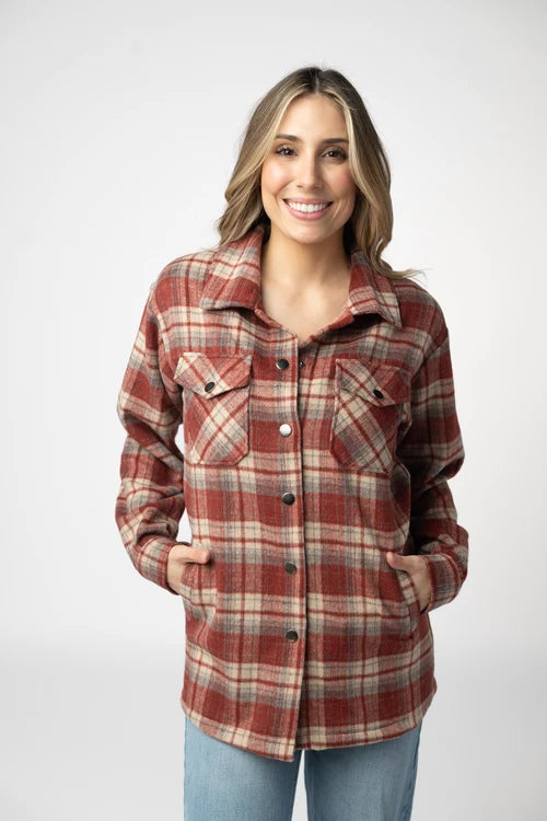 PREORDER  Michelle Mae | Norah Plaid Shacket | Brick Plaid