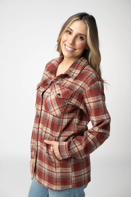 PREORDER  Michelle Mae | Norah Plaid Shacket | Brick Plaid