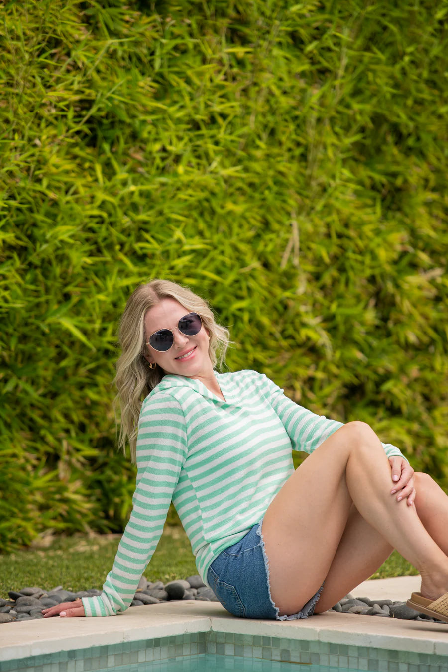 Michelle Mae | Amelia Striped Hoodie | Green