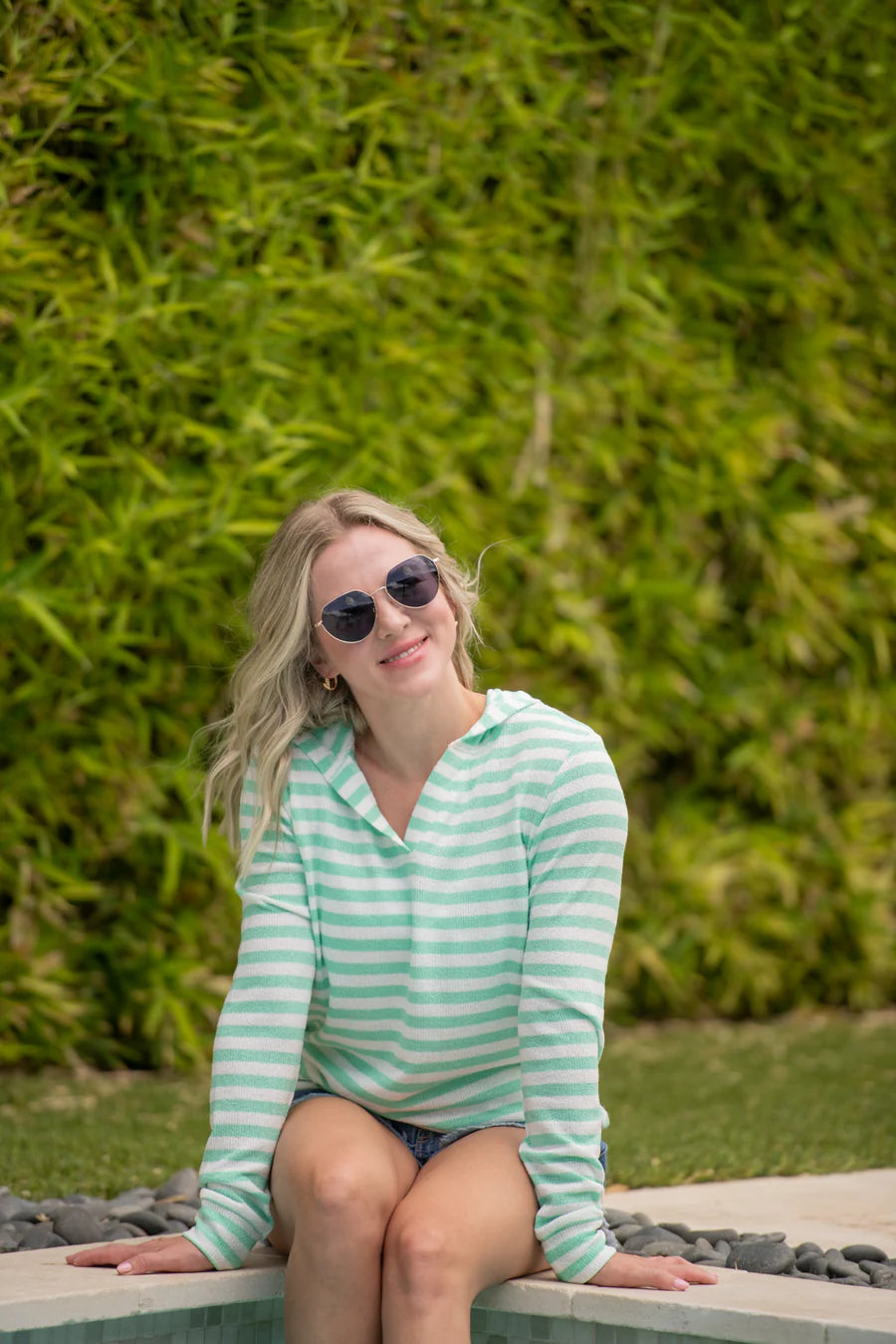 Michelle Mae | Amelia Striped Hoodie | Green