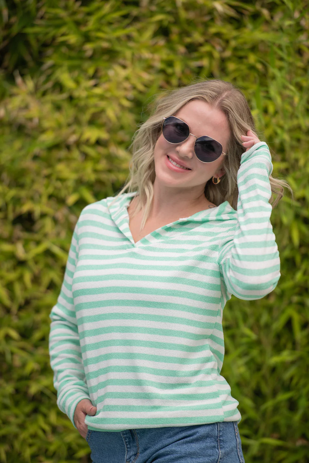 Michelle Mae | Amelia Striped Hoodie | Green