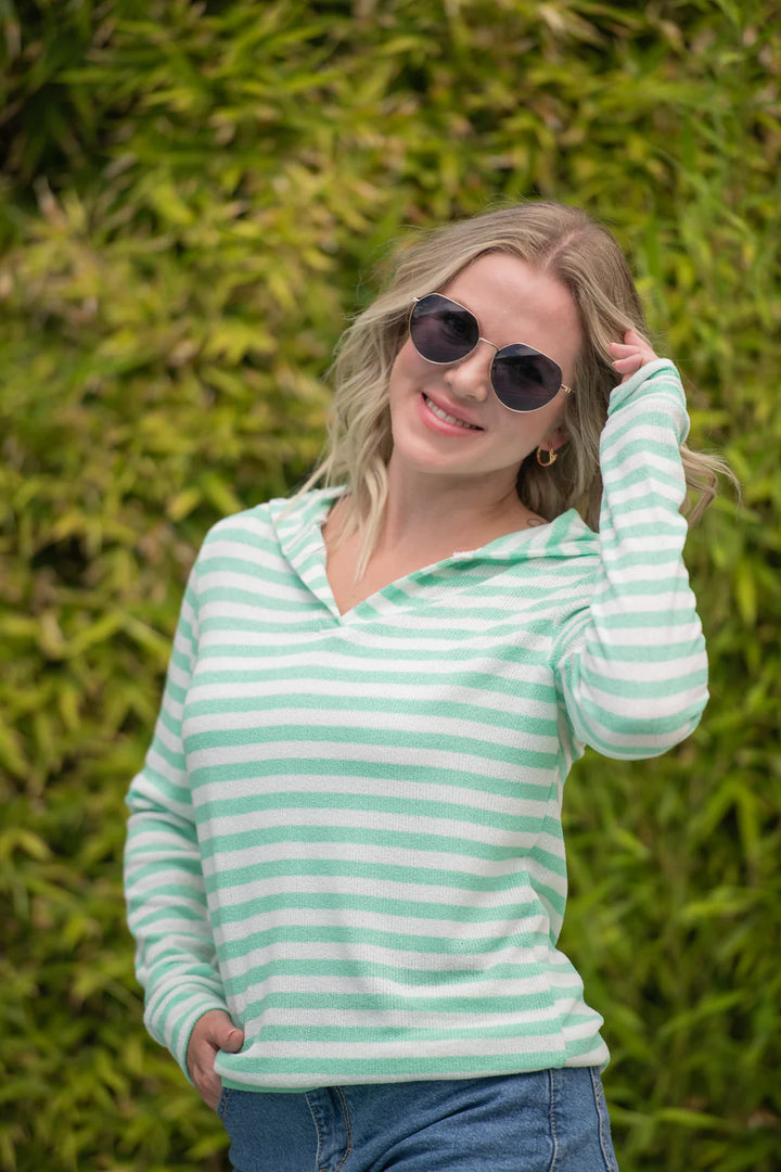 Michelle Mae | Amelia Striped Hoodie | Green