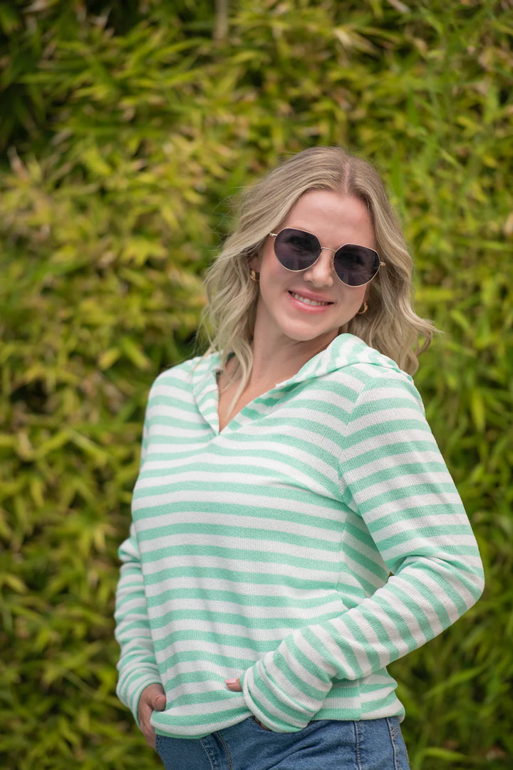 Michelle Mae | Amelia Striped Hoodie | Green