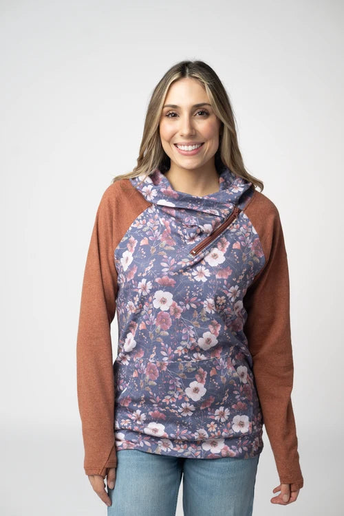 PREORDER  Michelle Mae | Zoey ZipCowl Sweatshirt | Blushwood Floral & Terracotta