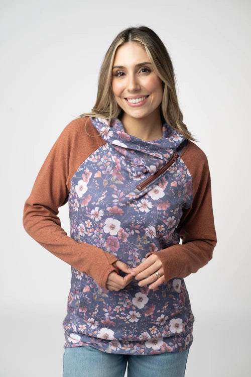 PREORDER  Michelle Mae | Zoey ZipCowl Sweatshirt | Blushwood Floral & Terracotta