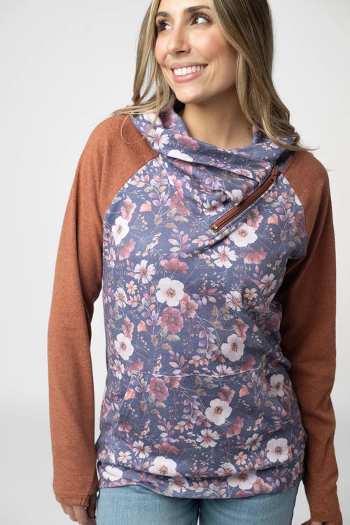 PREORDER  Michelle Mae | Zoey ZipCowl Sweatshirt | Blushwood Floral & Terracotta