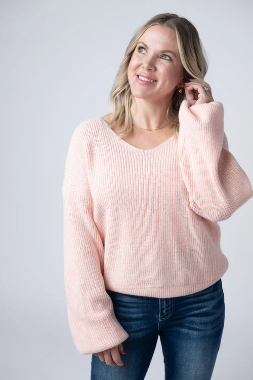 Michelle Mae | Bethany Bow Knit Sweater | Light Pink