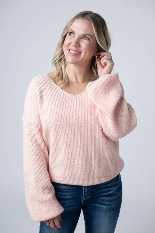 Michelle Mae | Bethany Bow Knit Sweater | Light Pink