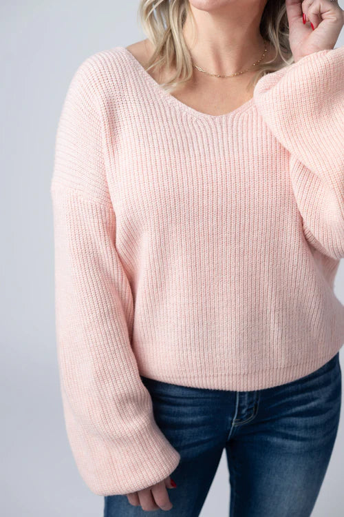 Michelle Mae | Bethany Bow Knit Sweater | Light Pink