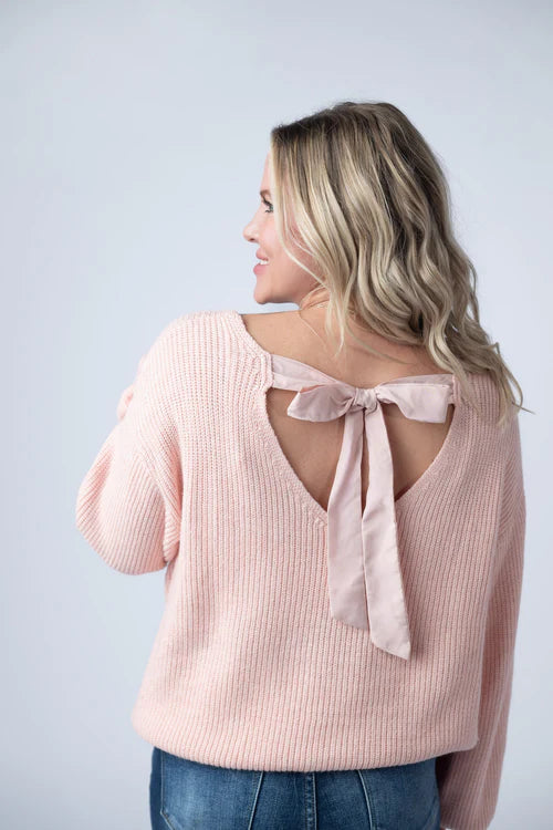 Michelle Mae | Bethany Bow Knit Sweater | Light Pink