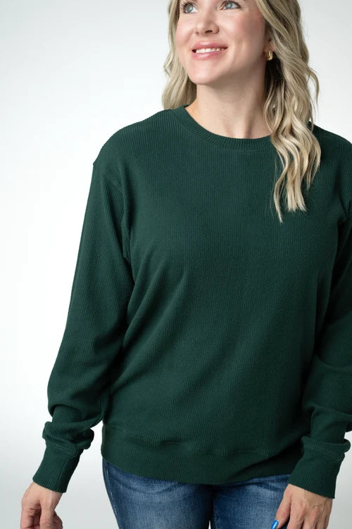 PREORDER  Michelle Mae | Corrine Ribbed Pullover | Evergreen