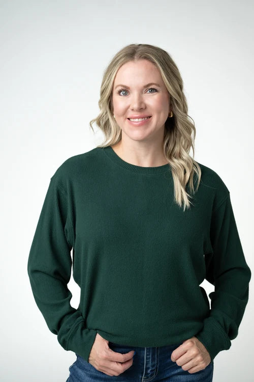 PREORDER  Michelle Mae | Corrine Ribbed Pullover | Evergreen