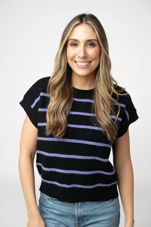 Michelle Mae | Striped Sweater Top | Black & Purple