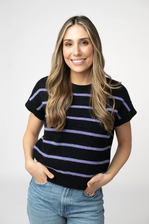 Michelle Mae | Striped Sweater Top | Black & Purple