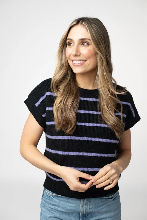 Michelle Mae | Striped Sweater Top | Black & Purple