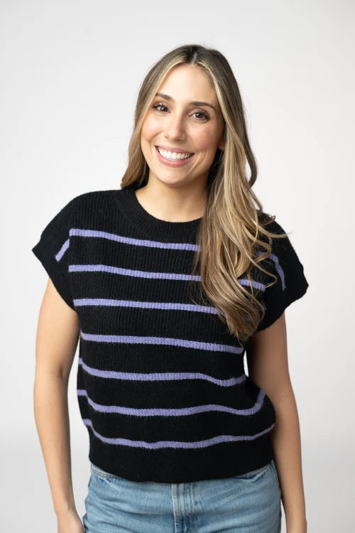 Michelle Mae | Striped Sweater Top | Black & Purple