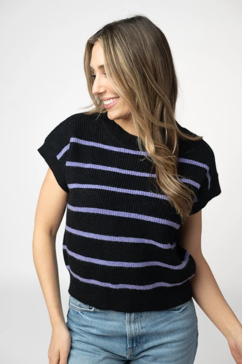 Michelle Mae | Striped Sweater Top | Black & Purple