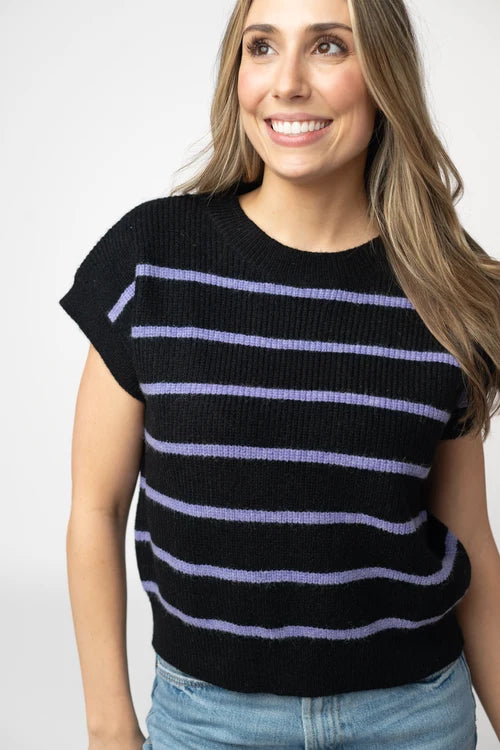 Michelle Mae | Striped Sweater Top | Black & Purple