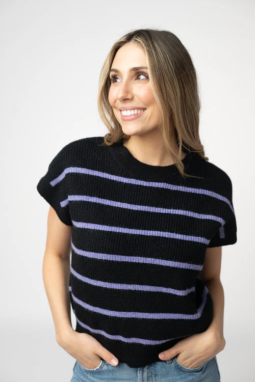Michelle Mae | Striped Sweater Top | Black & Purple