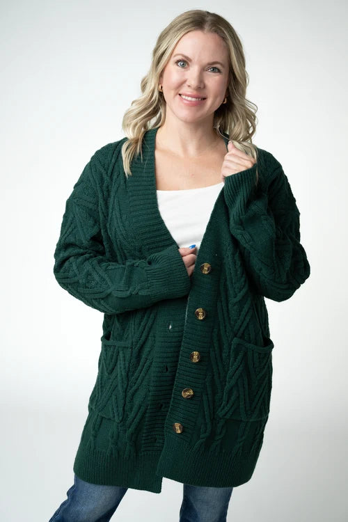PREORDER  Michelle Mae | Brooks Button Sweater Cardigan | Evergreen - ETA MID SEP