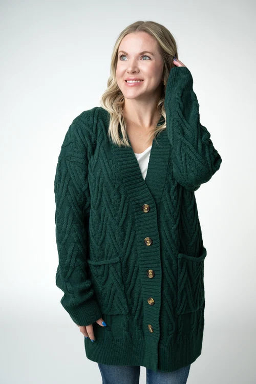 PREORDER  Michelle Mae | Brooks Button Sweater Cardigan | Evergreen - ETA MID SEP