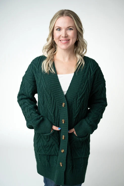 PREORDER  Michelle Mae | Brooks Button Sweater Cardigan | Evergreen - ETA MID SEP