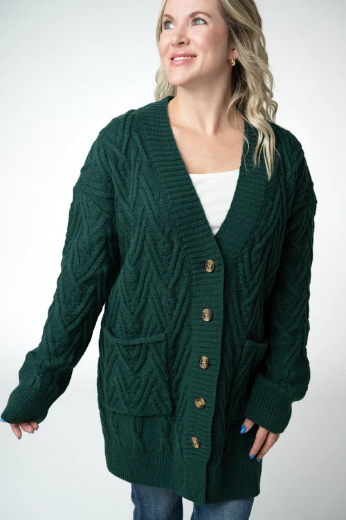 PREORDER  Michelle Mae | Brooks Button Sweater Cardigan | Evergreen - ETA MID SEP