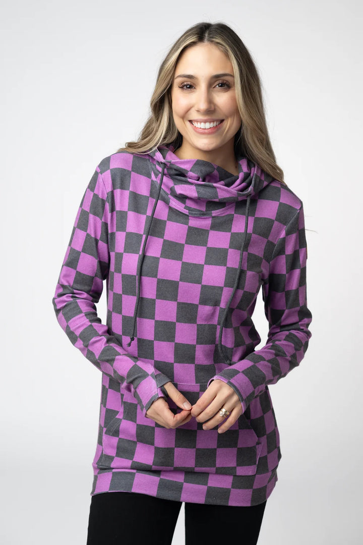 PREORDER  Michelle Mae | Ashley Hoodie | Black & Purple Checkers