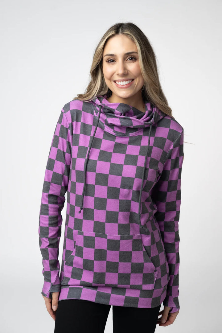 PREORDER  Michelle Mae | Ashley Hoodie | Black & Purple Checkers
