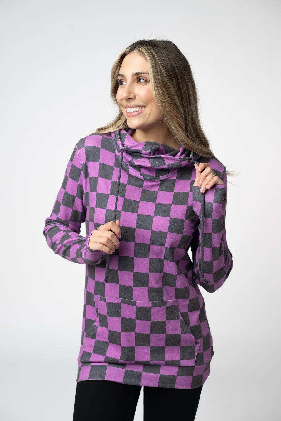 PREORDER  Michelle Mae | Ashley Hoodie | Black & Purple Checkers