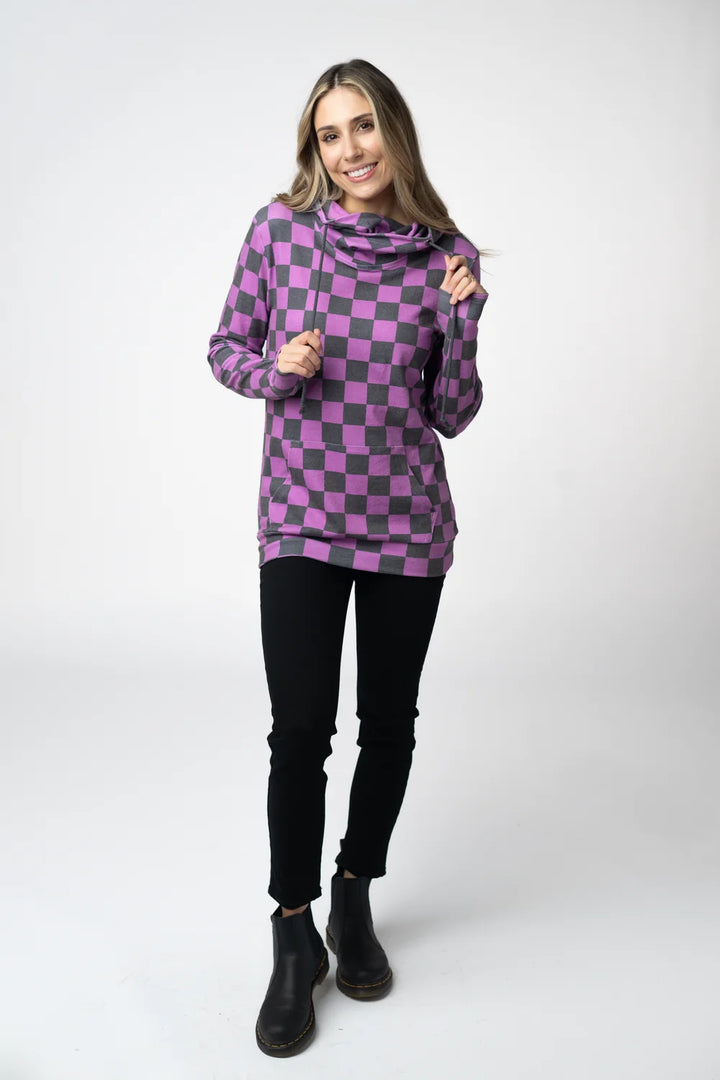PREORDER  Michelle Mae | Ashley Hoodie | Black & Purple Checkers