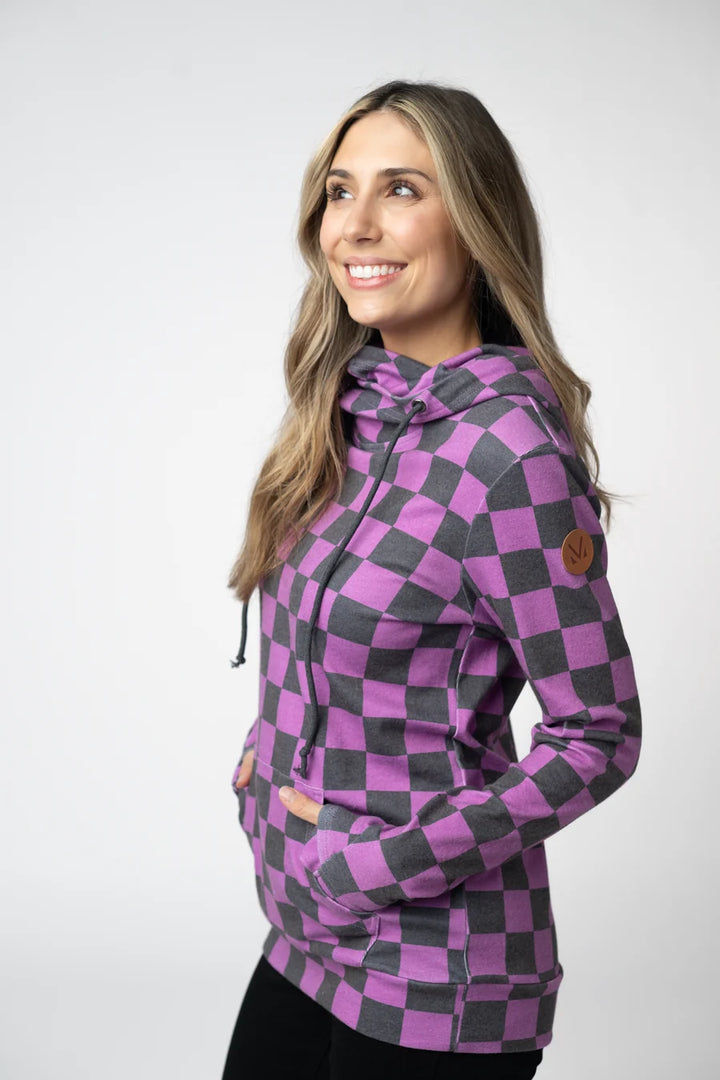 PREORDER  Michelle Mae | Ashley Hoodie | Black & Purple Checkers