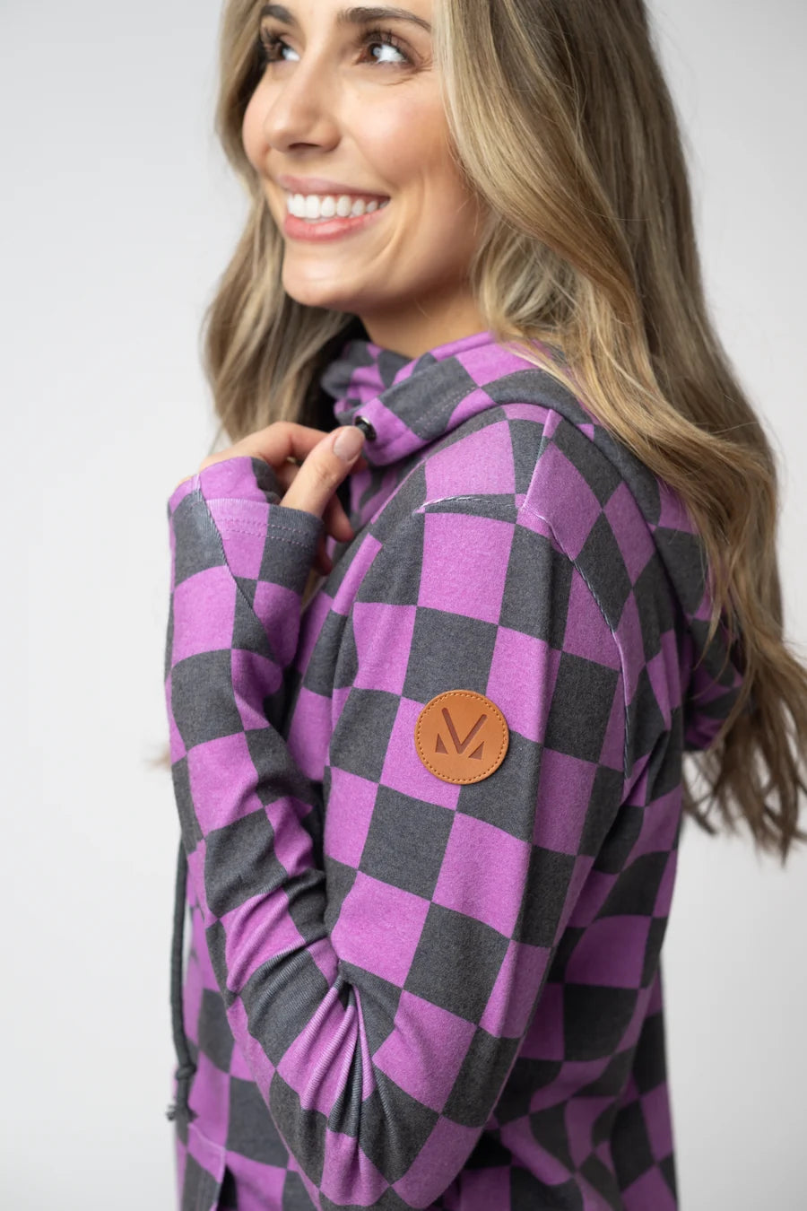 PREORDER  Michelle Mae | Ashley Hoodie | Black & Purple Checkers