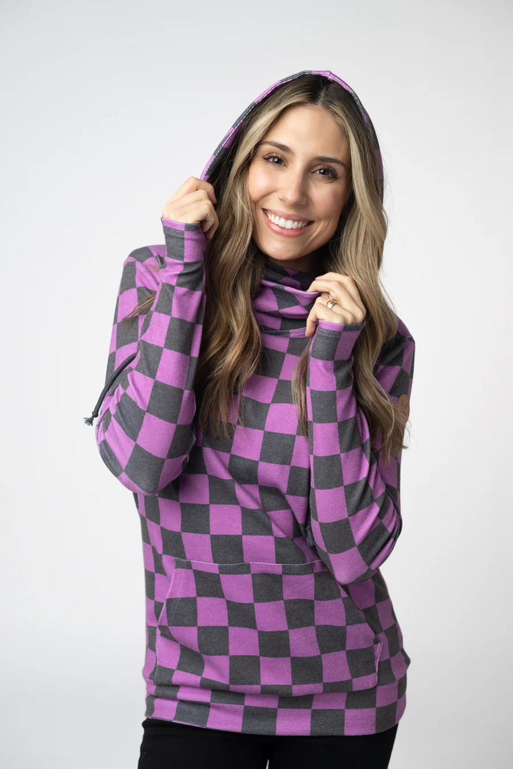 PREORDER  Michelle Mae | Ashley Hoodie | Black & Purple Checkers