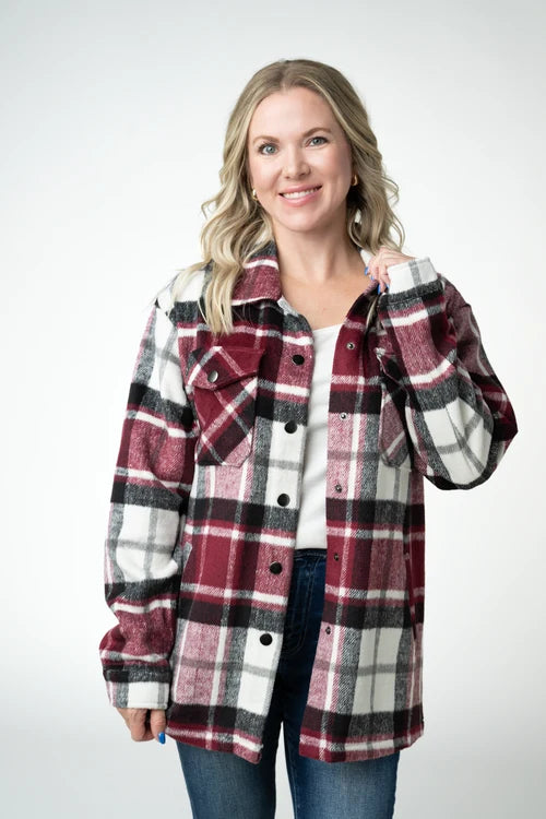 PREORDER  Michelle Mae | Norah Plaid Shacket | Merlot Plaid