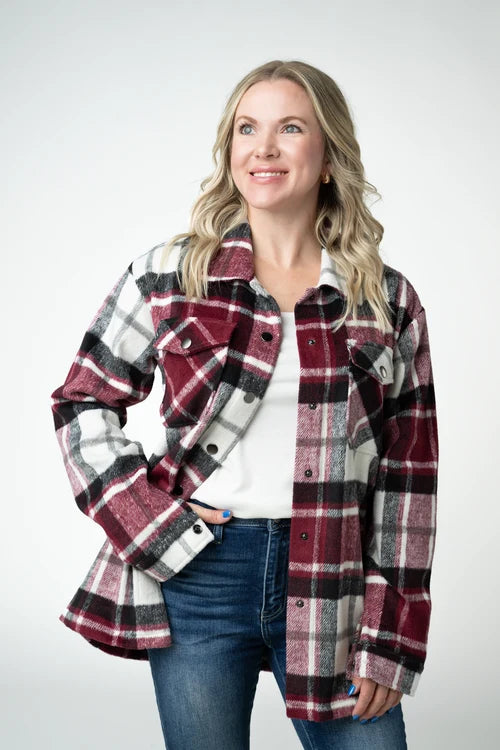 PREORDER  Michelle Mae | Norah Plaid Shacket | Merlot Plaid