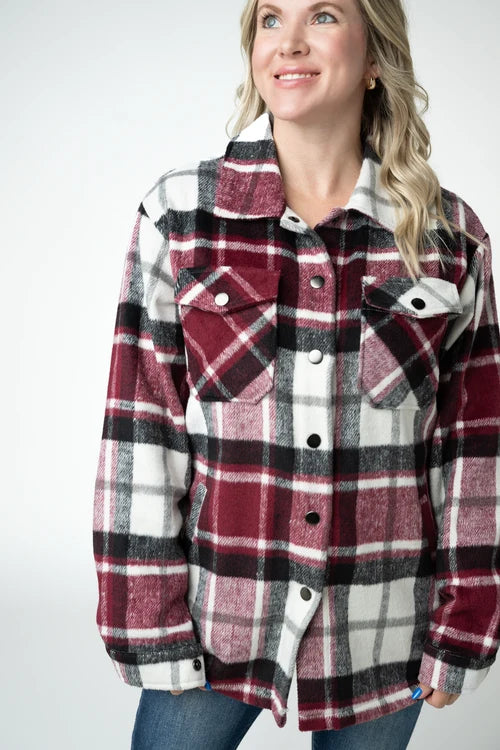 PREORDER  Michelle Mae | Norah Plaid Shacket | Merlot Plaid