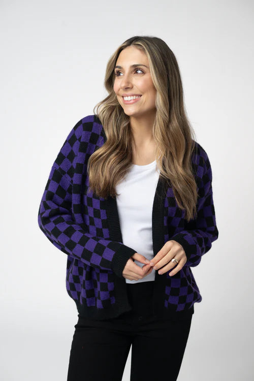PREORDER  Michelle Mae | Micro Checkered Cardigan | Black & Purple