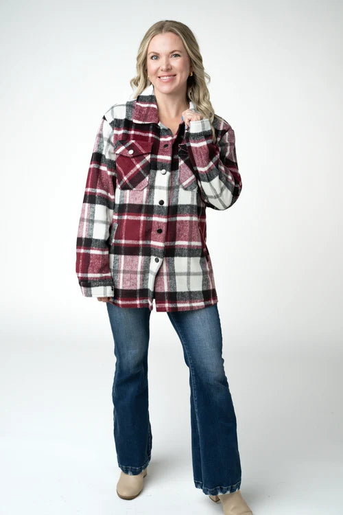 PREORDER  Michelle Mae | Norah Plaid Shacket | Merlot Plaid