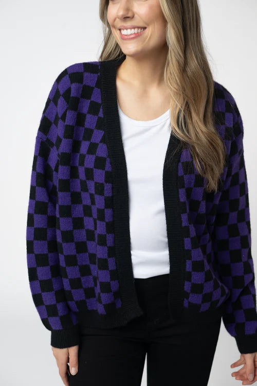 PREORDER  Michelle Mae | Micro Checkered Cardigan | Black & Purple