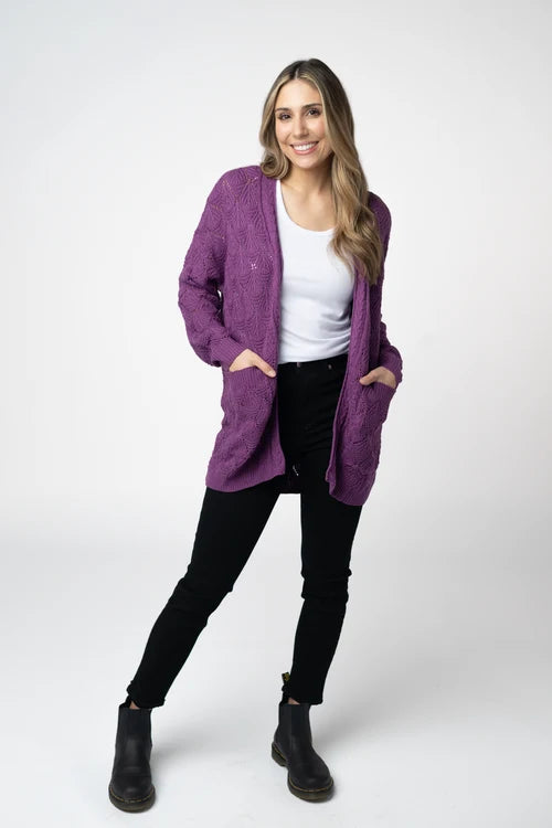 PREORDER MIchelle Mae | Open Knit Cardigan | Purple