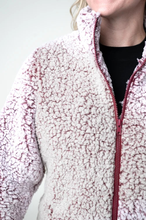 PREORDER  Michelle Mae | Two Tone FullZip Sherpa | Cranberry & White