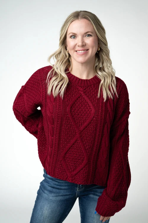 PREORDER  Michelle Mae | Cable Knit Sweater | Cranberry