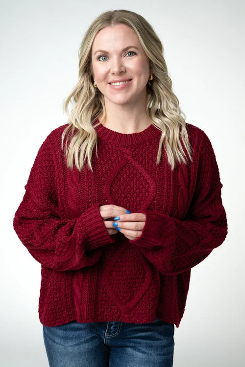 PREORDER  Michelle Mae | Cable Knit Sweater | Cranberry