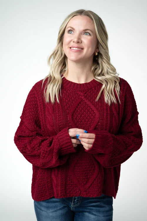 PREORDER  Michelle Mae | Cable Knit Sweater | Cranberry