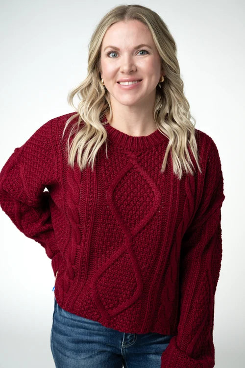 PREORDER  Michelle Mae | Cable Knit Sweater | Cranberry