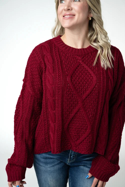 PREORDER  Michelle Mae | Cable Knit Sweater | Cranberry