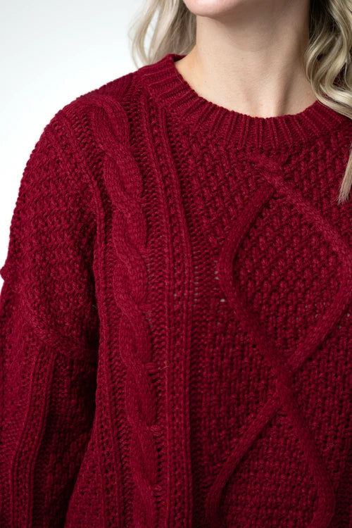 PREORDER  Michelle Mae | Cable Knit Sweater | Cranberry