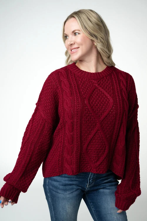 PREORDER  Michelle Mae | Cable Knit Sweater | Cranberry